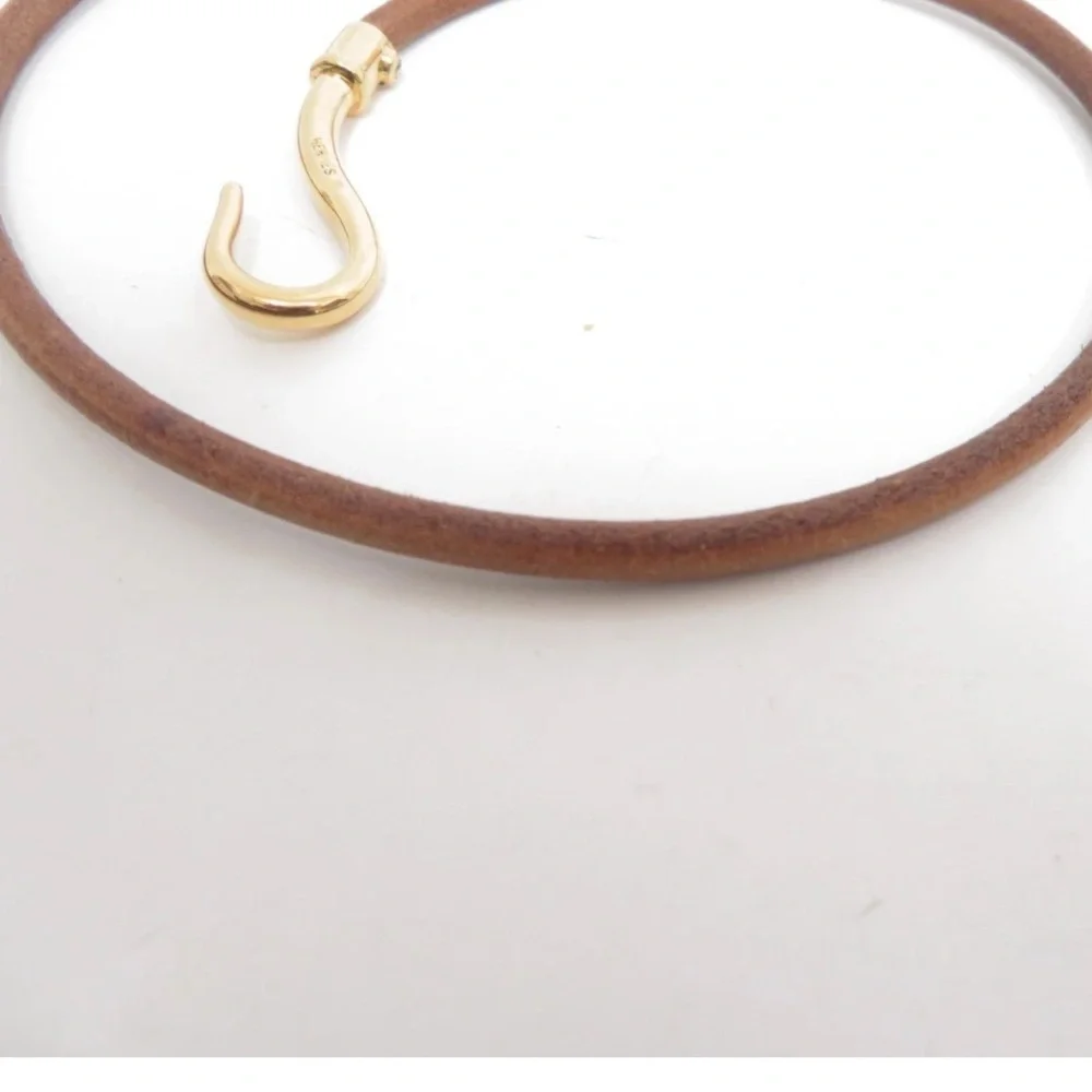 Hermes Gold-Tone Hook Brown Leather Double-Wrap Bracelet, VGUC, Quiet Lux